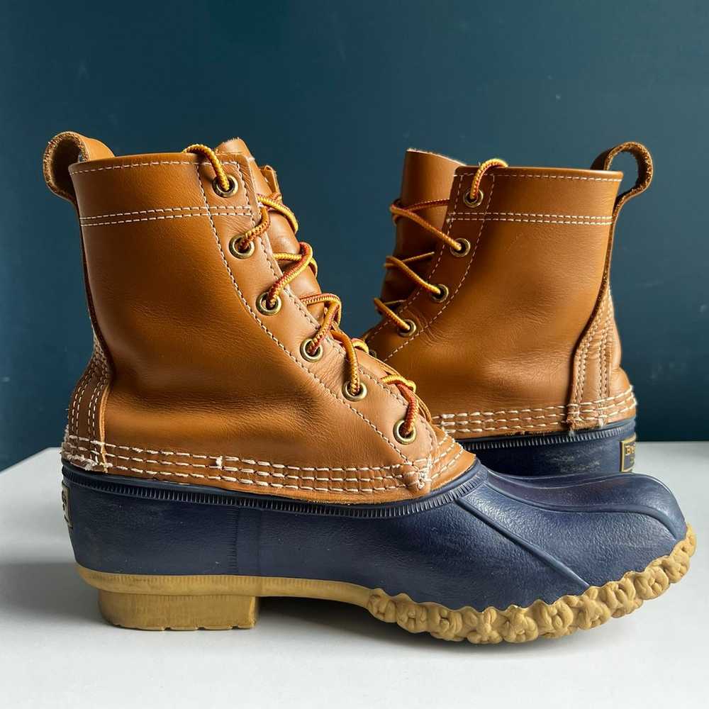 LL BEAN Bean Boots in Navy Blue and Tan Size 8 - image 6