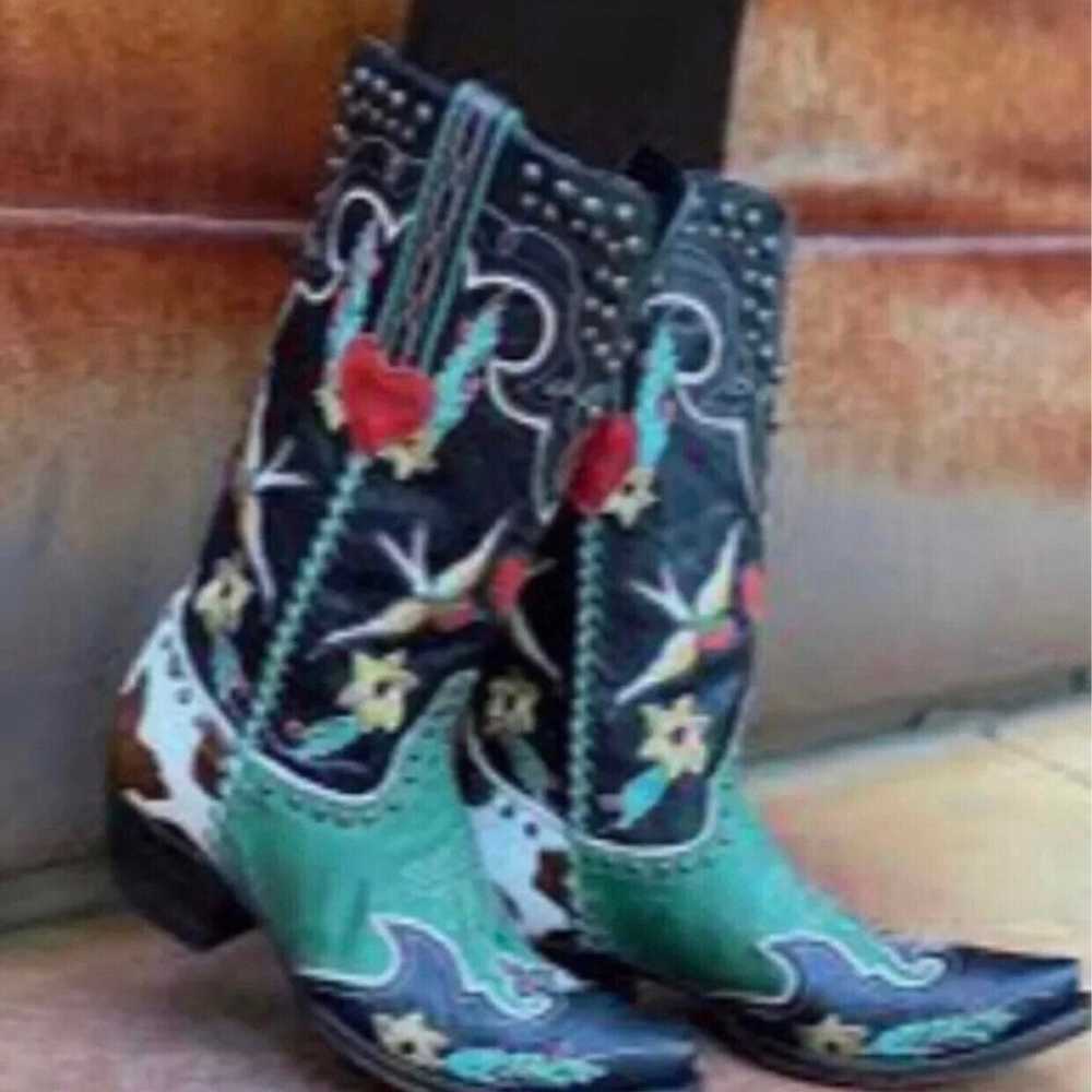 Retro Embroidered Rivet Color Block Female Boots - image 9
