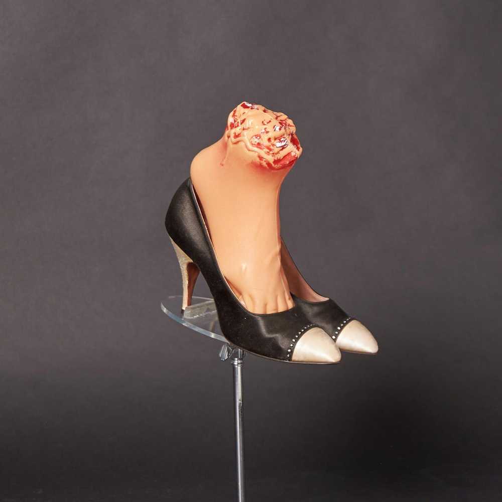 Vintage 1960s Black and White Satin Heels Pumps - image 1