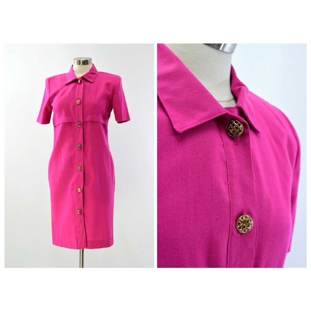 Pinko 80s Vintage Hot Pink Short Sleeve Shirt Dre… - image 1