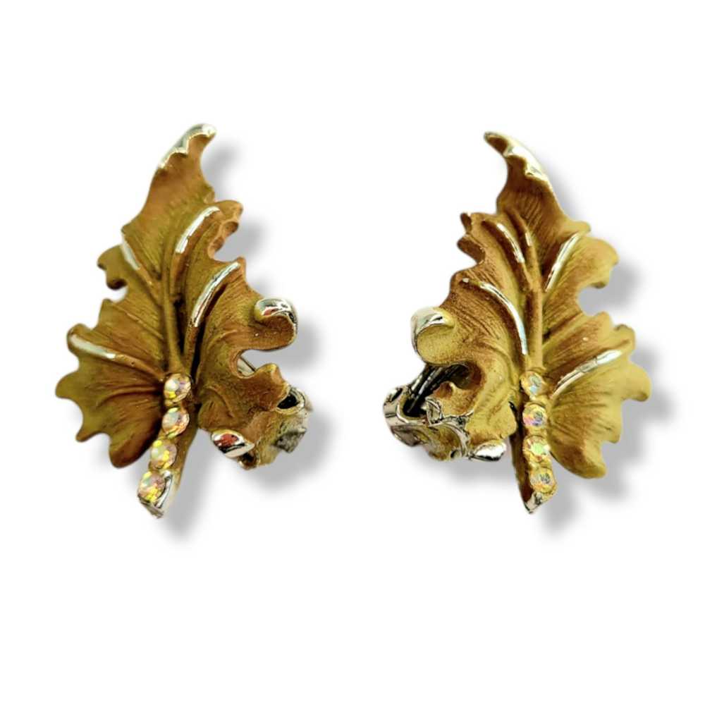 Vintage Vintage BSK Gold Leaf and Rhinestones Cli… - image 1