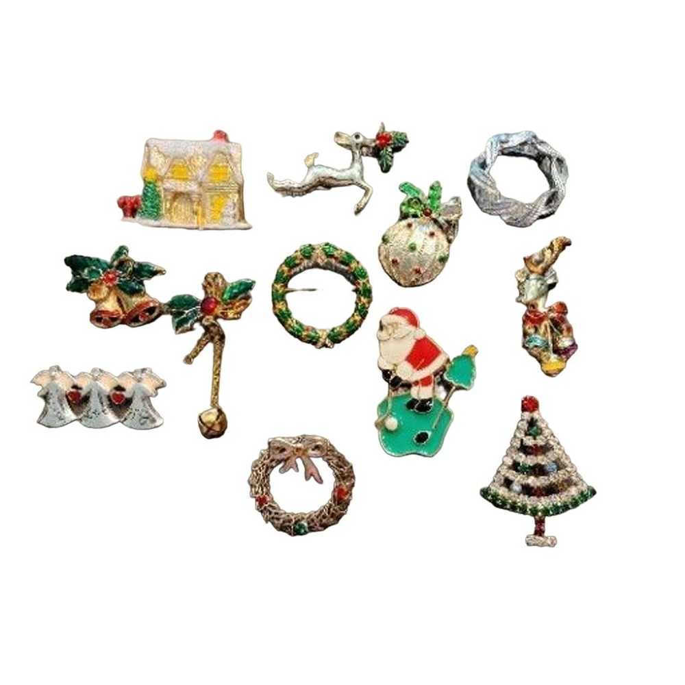 LOT OF 12 CHRISTMAS BROOCHES - SIGNED AND UNSIGNE… - image 1