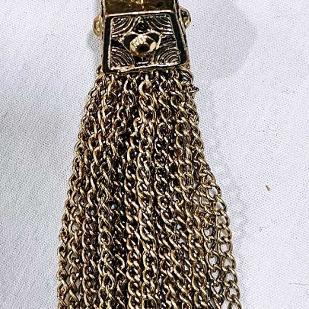 Vintage Goldtone Odd Box like Necklace Pendant wi… - image 4