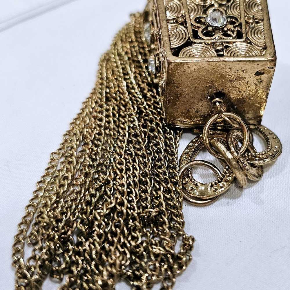 Vintage Goldtone Odd Box like Necklace Pendant wi… - image 5