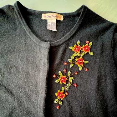 Free People Vintage Beaded Floral Black Knit Card… - image 1