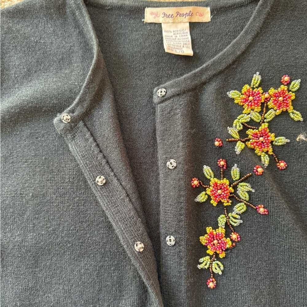 Free People Vintage Beaded Floral Black Knit Card… - image 5