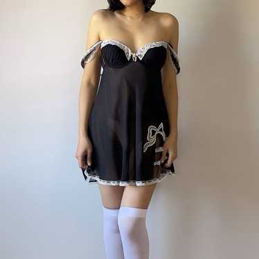 Vintage Cute Black Chiffon Sheer Mini Dress (S-M) - image 1