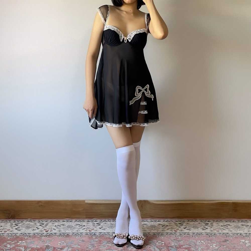Vintage Cute Black Chiffon Sheer Mini Dress (S-M) - image 2