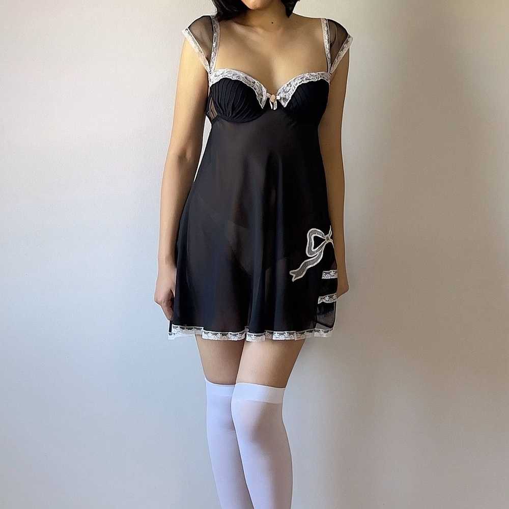Vintage Cute Black Chiffon Sheer Mini Dress (S-M) - image 3