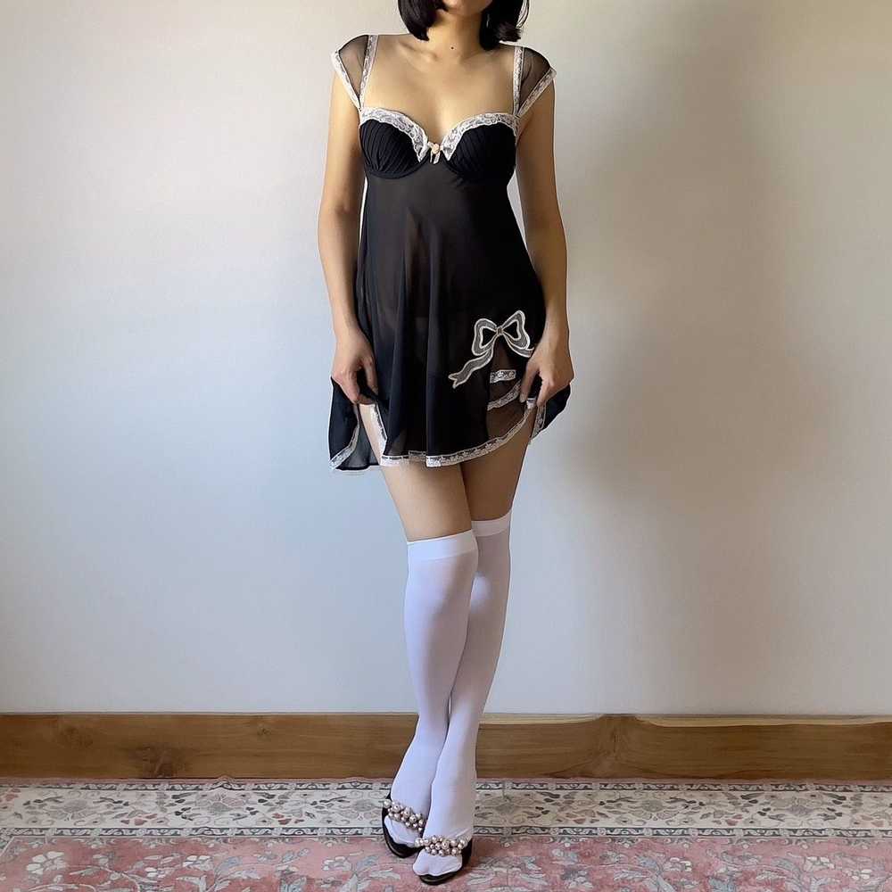 Vintage Cute Black Chiffon Sheer Mini Dress (S-M) - image 4
