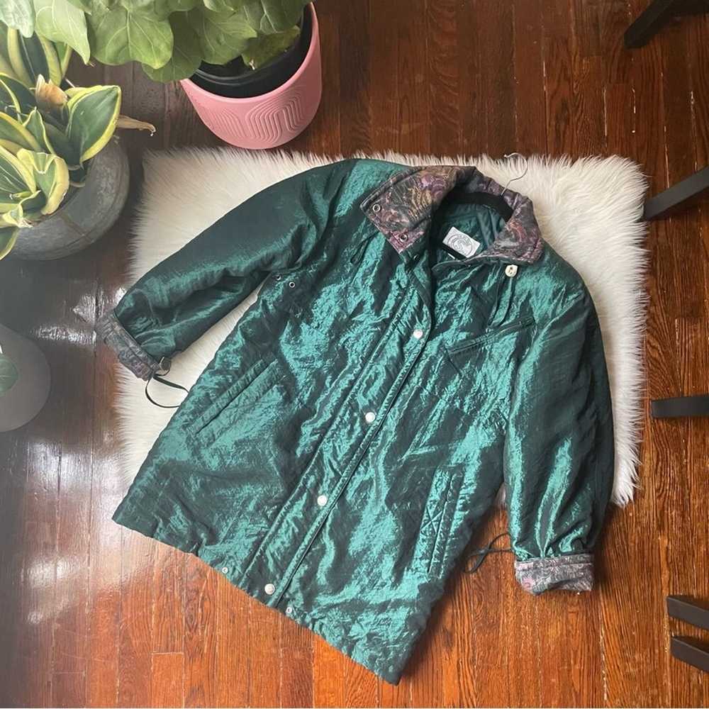 Vintage Metallic Green 90s Puffer Coat Jacket - image 1