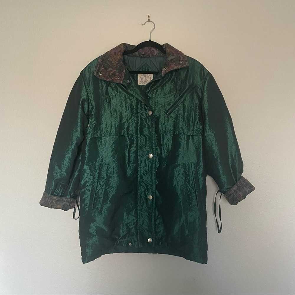Vintage Metallic Green 90s Puffer Coat Jacket - image 2
