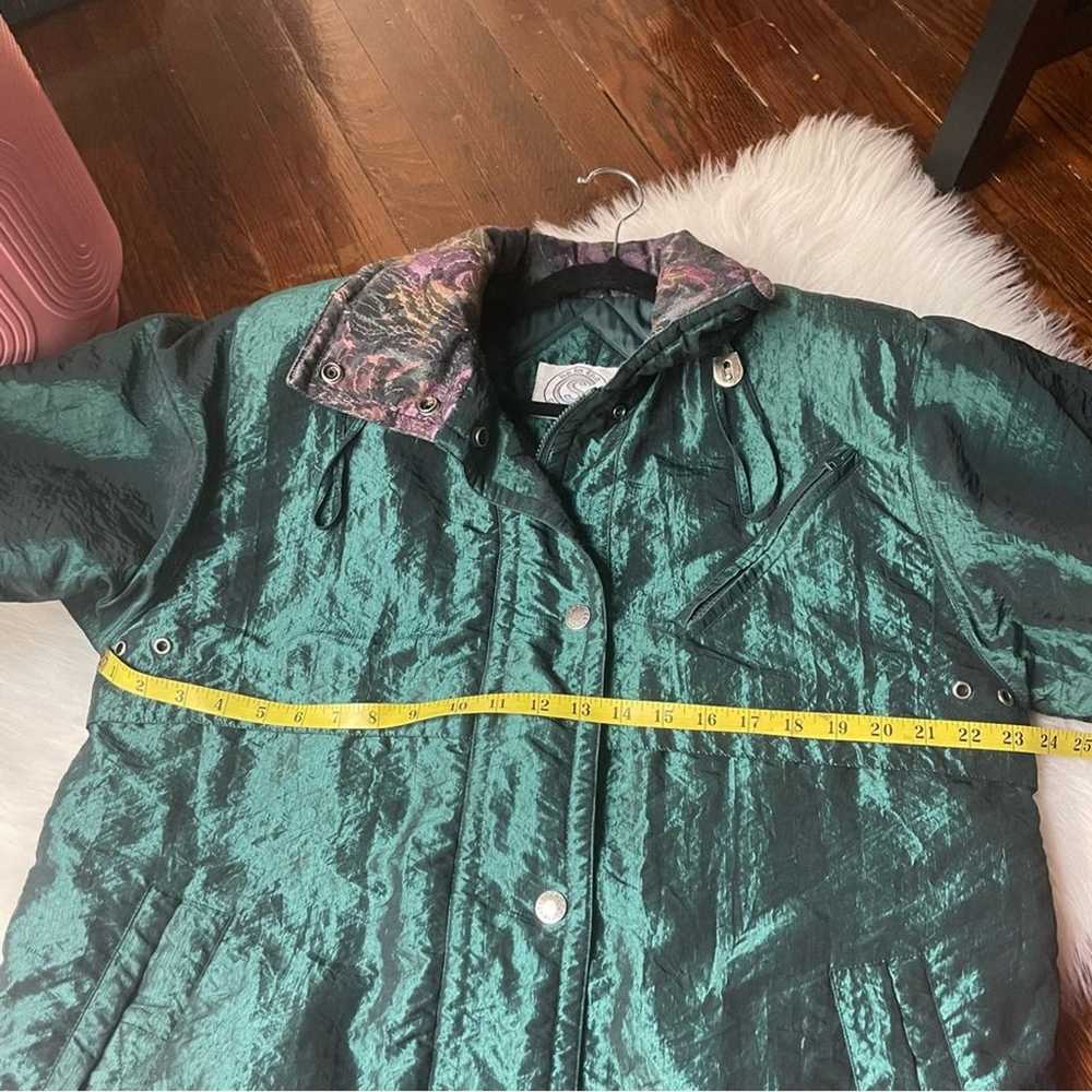 Vintage Metallic Green 90s Puffer Coat Jacket - image 6