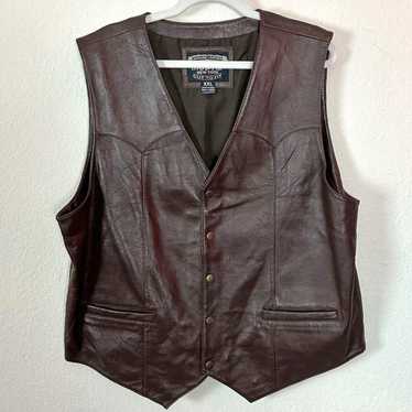 Vintage 70s Western Brown Leather Snap Vest XXL B… - image 1