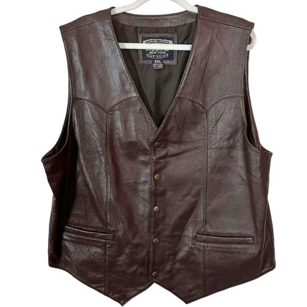 Vintage 70s Western Brown Leather Snap Vest XXL B… - image 2