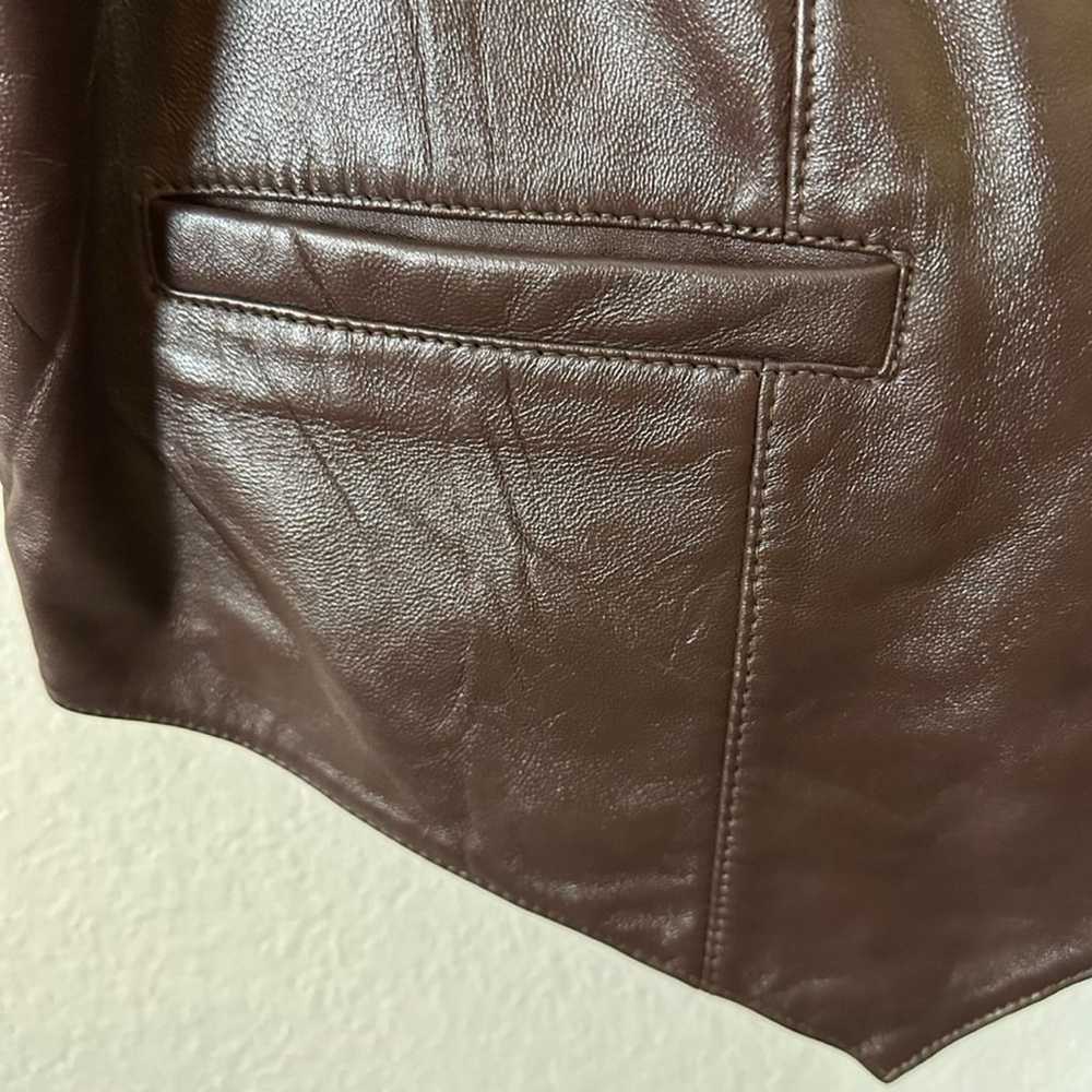 Vintage 70s Western Brown Leather Snap Vest XXL B… - image 3