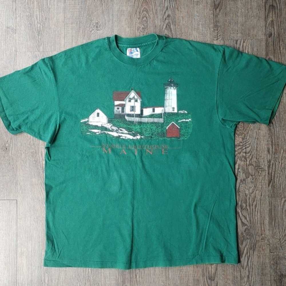 Vintage Hanes Beefy-T Nubble Lighthouse Maine Sin… - image 1