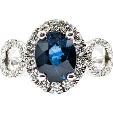 2.06ct Oval Blue Sapphire & Diamond Halo Ring In … - image 1