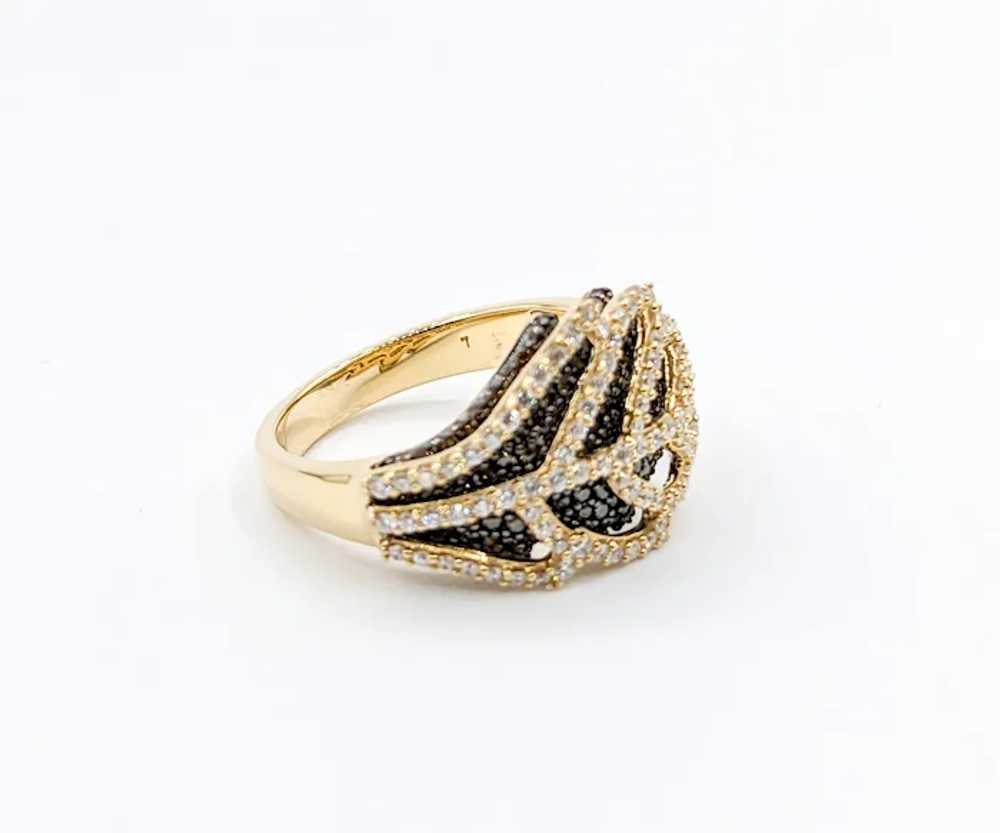 Yellow Gold Brown & White Diamond Leaf Ring - image 4