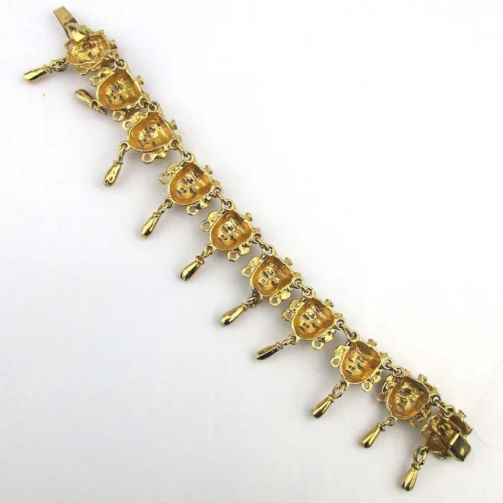 Vintage Ten Golden Aztec Men Tribal Mask Bracelet - image 4