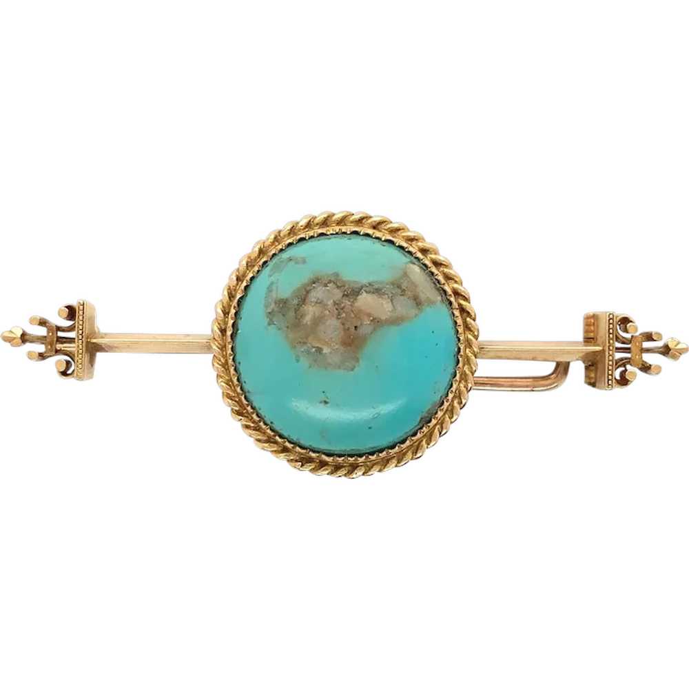 Victorian 14K Gold Turquoise Bar Pin - image 1