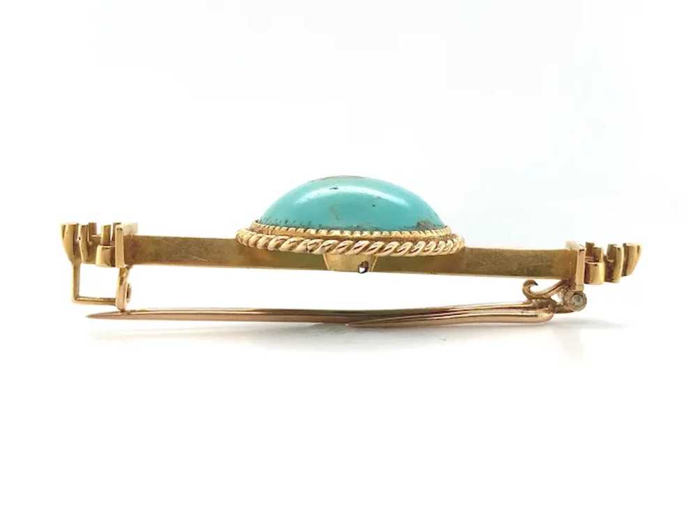 Victorian 14K Gold Turquoise Bar Pin - image 2