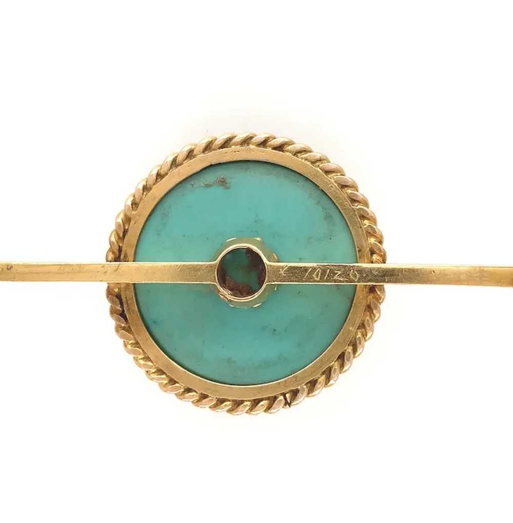 Victorian 14K Gold Turquoise Bar Pin - image 4