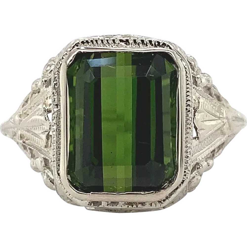 14K Art Deco 4.34ct Tourmaline Filigree Ring - image 1