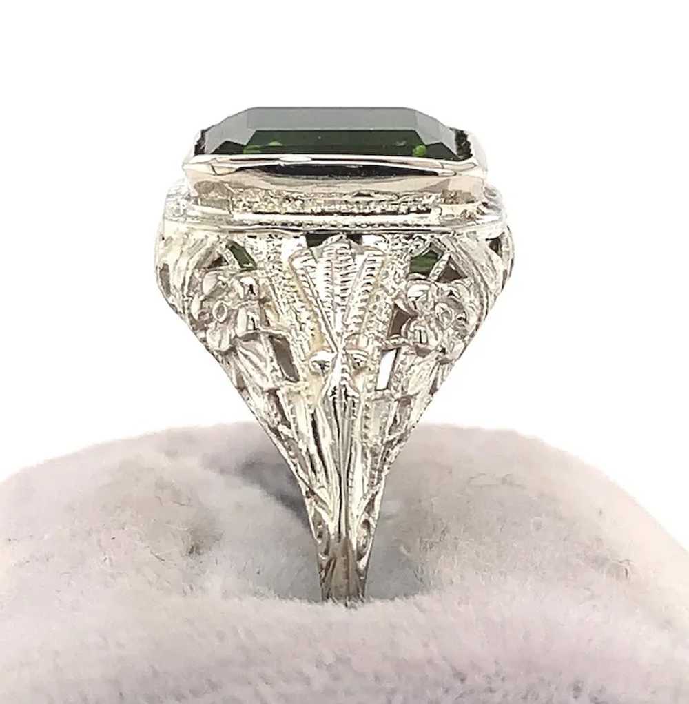 14K Art Deco 4.34ct Tourmaline Filigree Ring - image 2