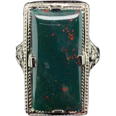 14K Filigree Art Deco Bloodstone Ring - image 1