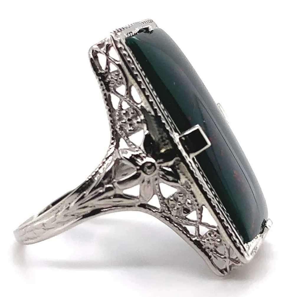 14K Filigree Art Deco Bloodstone Ring - image 2