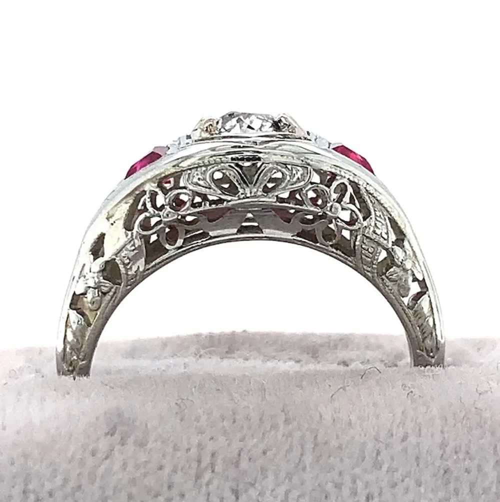 18K Filigree .30ct Diamond Ring with Synth Ruby - image 2