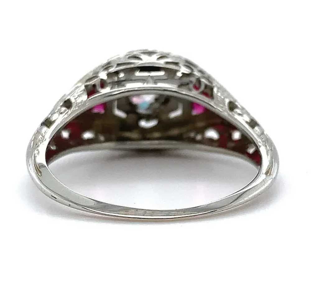 18K Filigree .30ct Diamond Ring with Synth Ruby - image 3