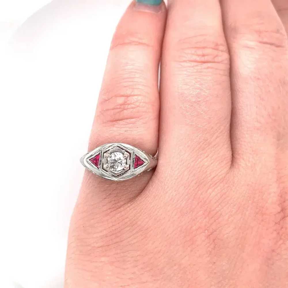 18K Filigree .30ct Diamond Ring with Synth Ruby - image 5