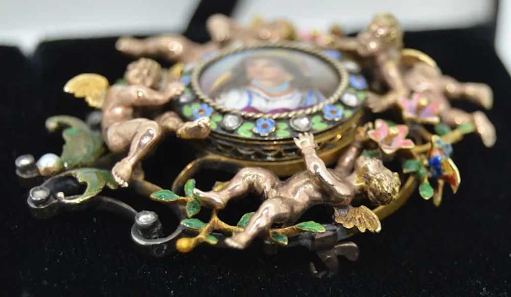 14K Neo-Classical Victorian Cherub Putti Enamel D… - image 12