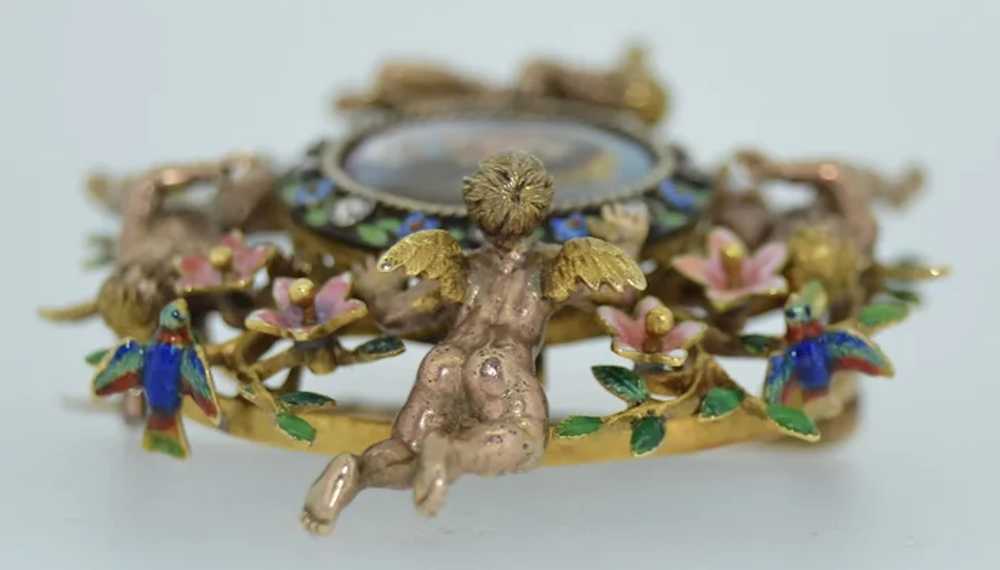 14K Neo-Classical Victorian Cherub Putti Enamel D… - image 5