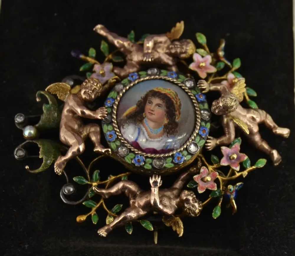 14K Neo-Classical Victorian Cherub Putti Enamel D… - image 8