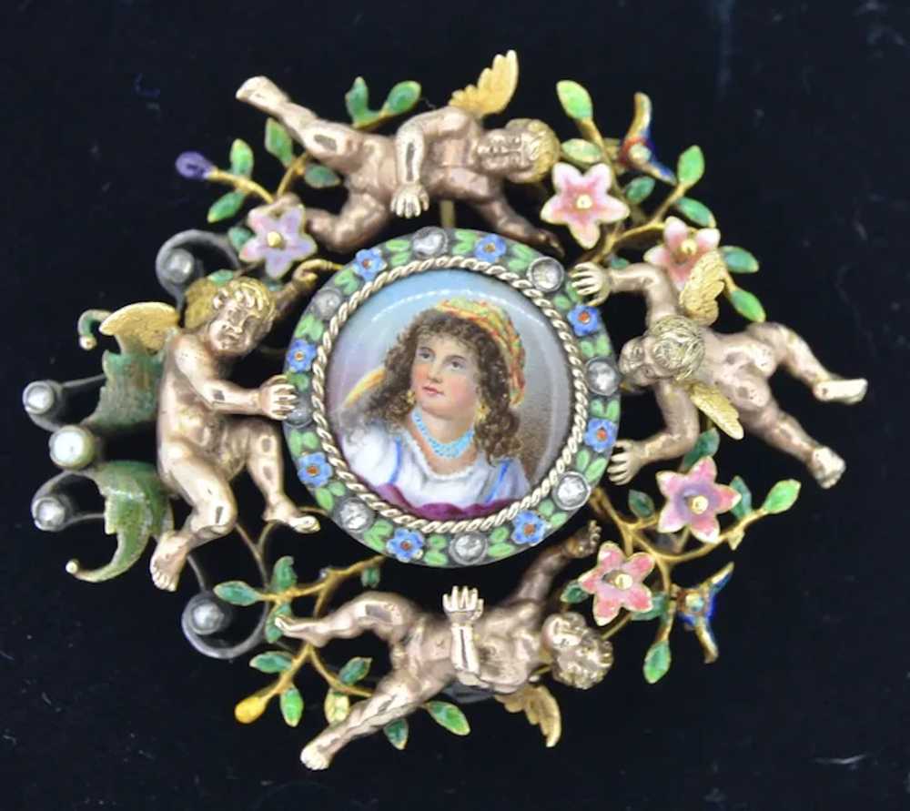 14K Neo-Classical Victorian Cherub Putti Enamel D… - image 9