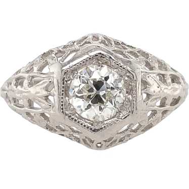 Art Deco 14K 1/2ct Diamond Filigree Ring