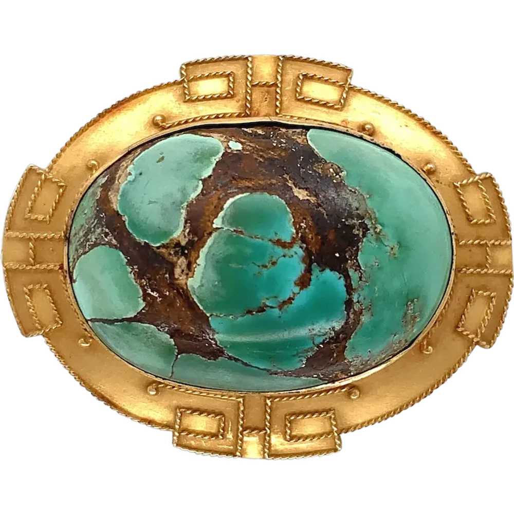 Etruscan Design 10K Gold Turquoise Pin - image 1