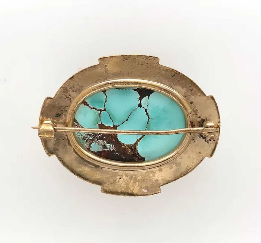 Etruscan Design 10K Gold Turquoise Pin - image 2