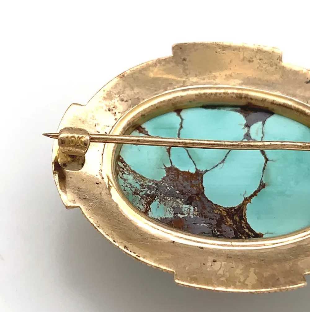 Etruscan Design 10K Gold Turquoise Pin - image 3