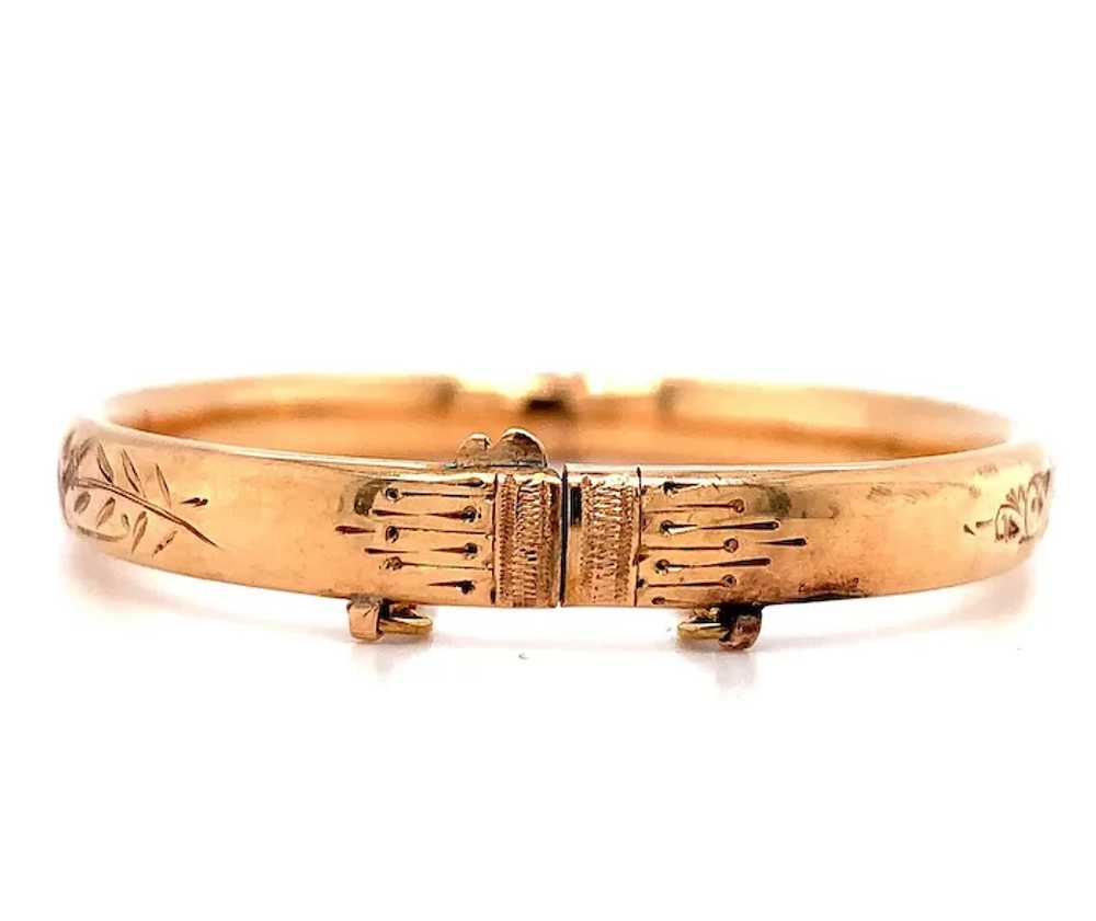 14K Gold Hand Engraved Baby Bangle Bracelet - image 4
