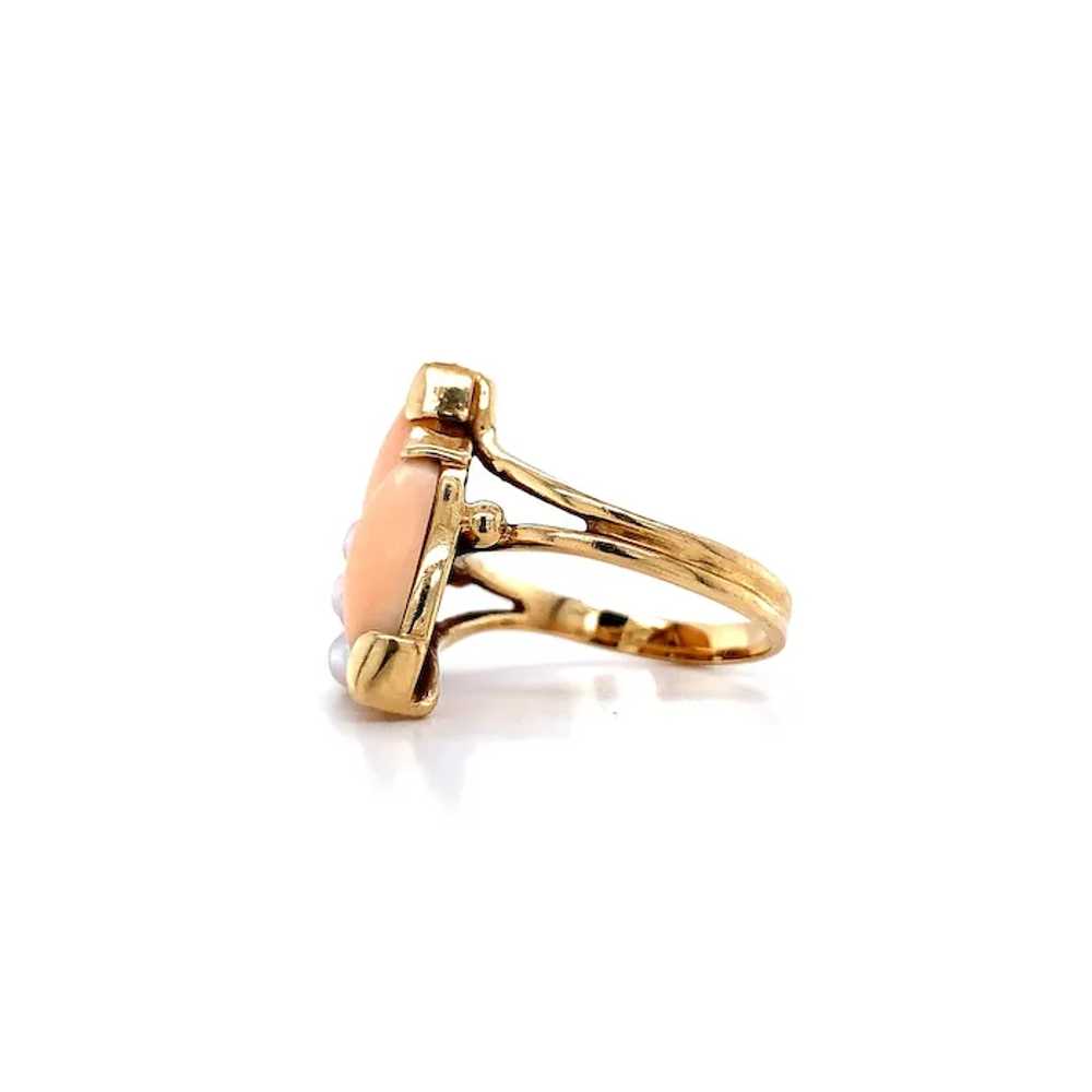 14K Gold Coral Ring with Akoya Pearls - image 2