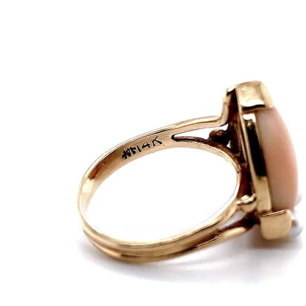 14K Gold Coral Ring with Akoya Pearls - image 4