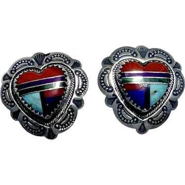 Zuni style southwestern Heart Sterling earrings, g