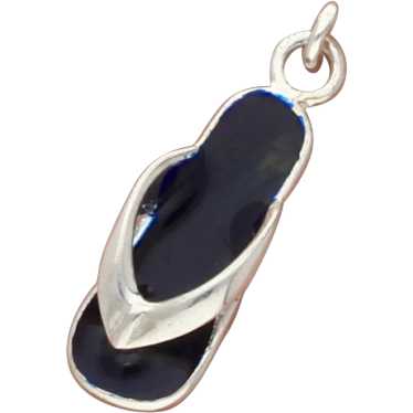 Sterling Silver 3D Black Enamel Flip Flop Charm