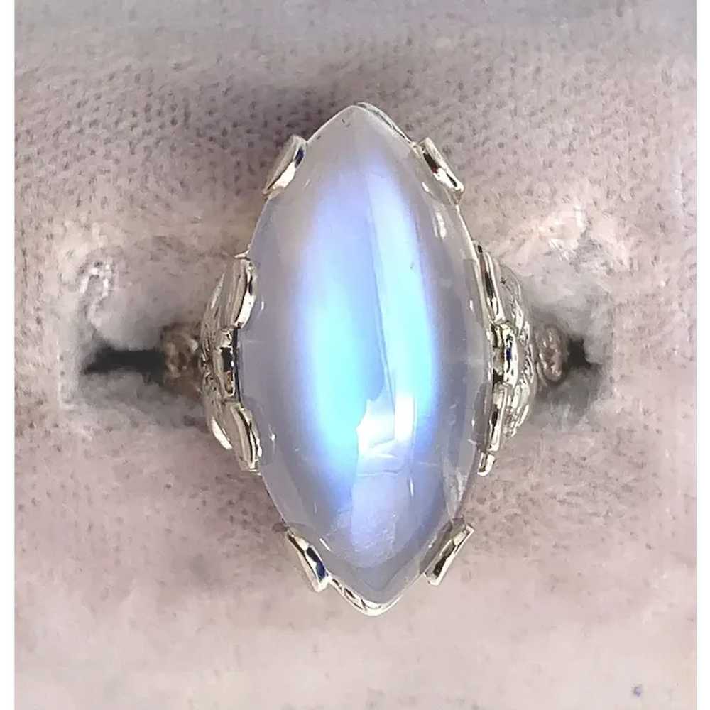 14K 9.58ct Marquise Moonstone Filigree Ring - image 1