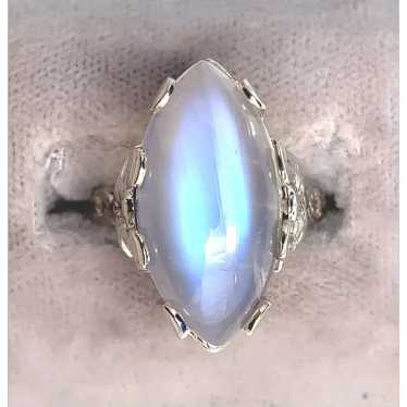 14K 9.58ct Marquise Moonstone Filigree Ring - image 1