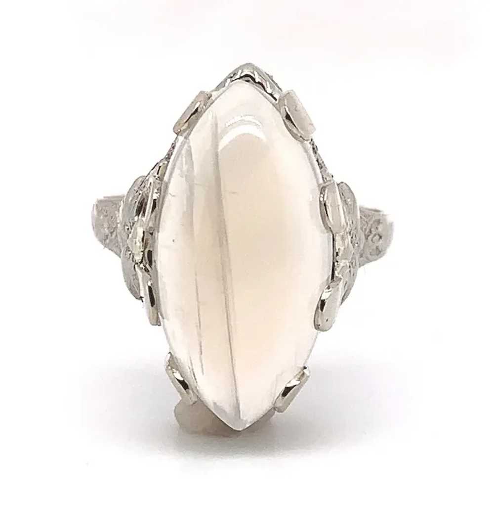 14K 9.58ct Marquise Moonstone Filigree Ring - image 2